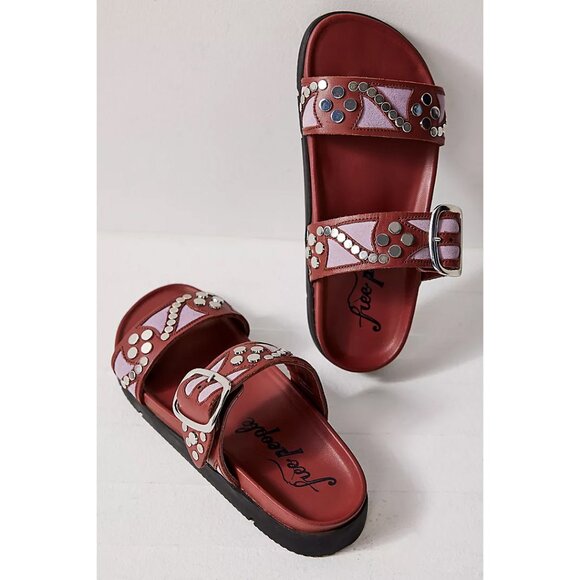 🎉LAST CHANCE🎉 FREE PEOPLE Revelry Studded Sandals / Brick + Lavender - Picture 3 of 12